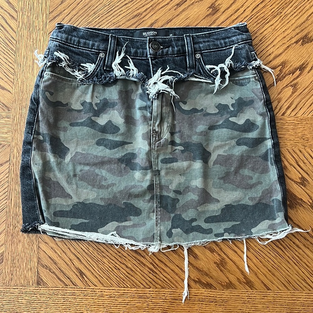 Distressed Black Jean Camo Skirt